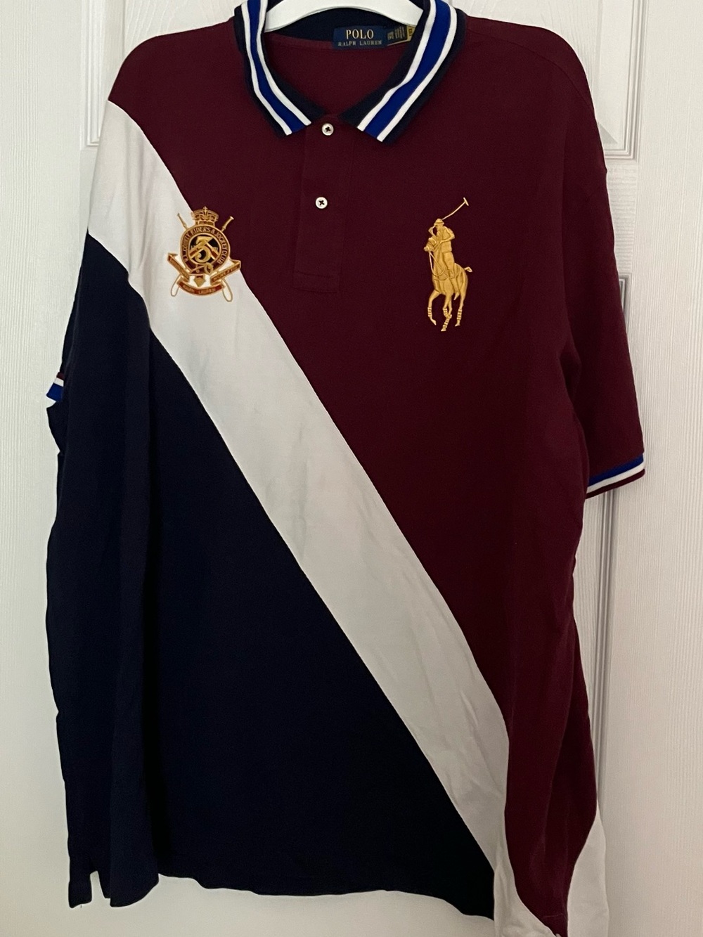 Polo Ralph Lauren RL County Riders & Jockey Club Polo Shirt Sz XXXL Maroon Navy